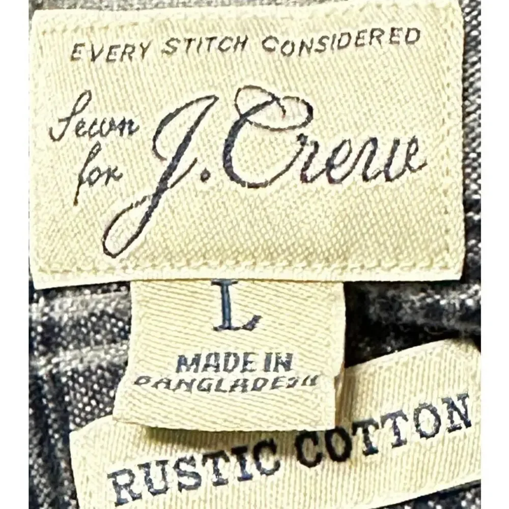 J Crew Button Up Shirt Men Size L Blue Gray Plaid Rustic 100% Cotton Preppy